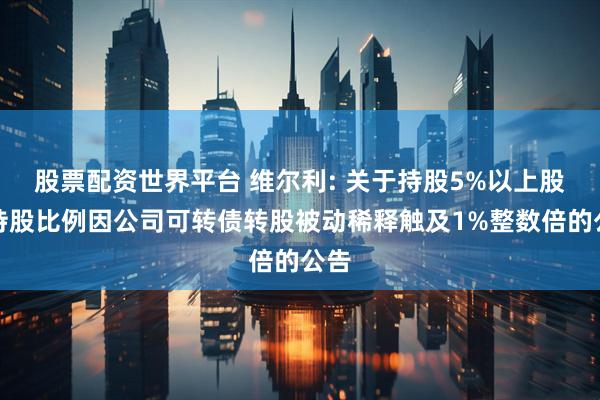 股票配资世界平台 维尔利: 关于持股5%以上股东持股比例因公司可转债转股被动稀释触及1%整数倍的公告